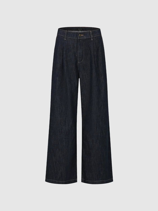 Wash High Waisted Wide-leg Cotton Jeans