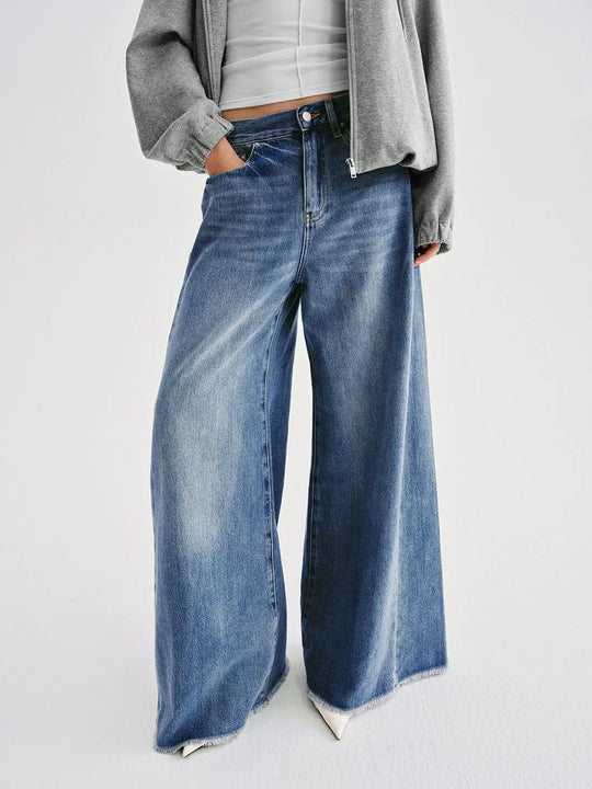 Denim Durable Comfort Fit Everyday Wear Wide Leg Jeans