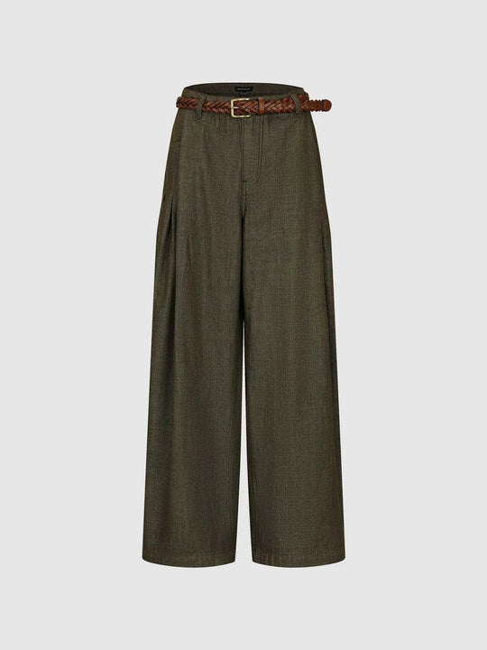 Belted Wide-leg Cotton Fit Pants