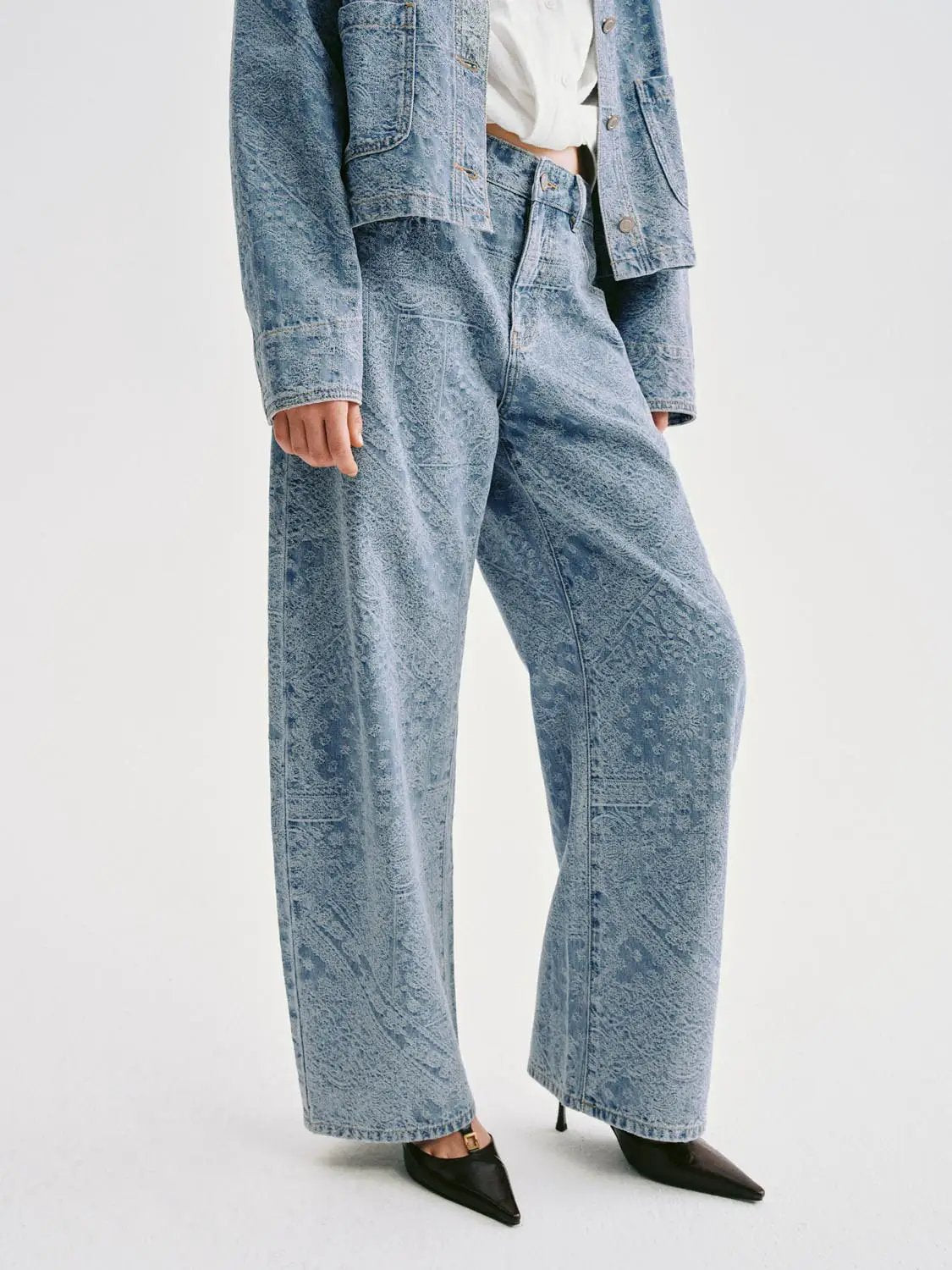 Denim jeans by Urban Revivo Fashion, light blue wide-leg style with textured wash