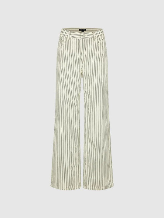 Pantalon rayé en coton, boutonné sur le devant et à jambes larges