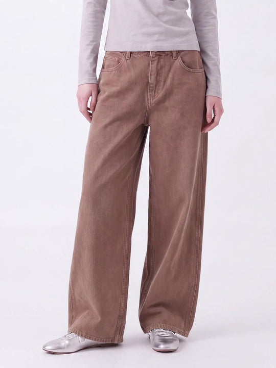 Muted Taupe Relaxed Wide-leg Cotton Pants