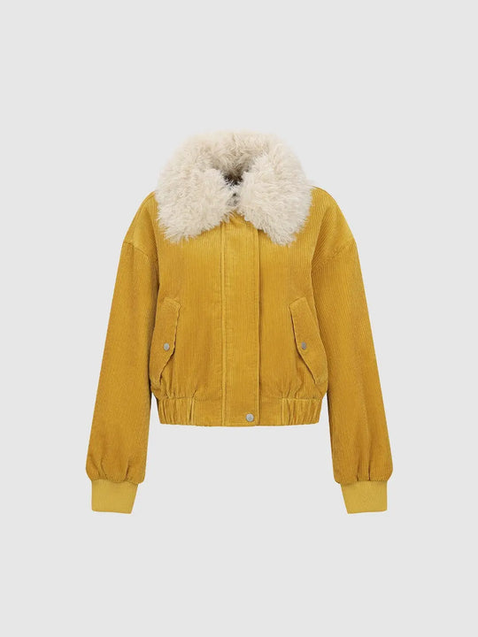 Baumwolljacke mit Kunstfellkragen, langen Ärmeln, geripptem Saum und Pattentaschen