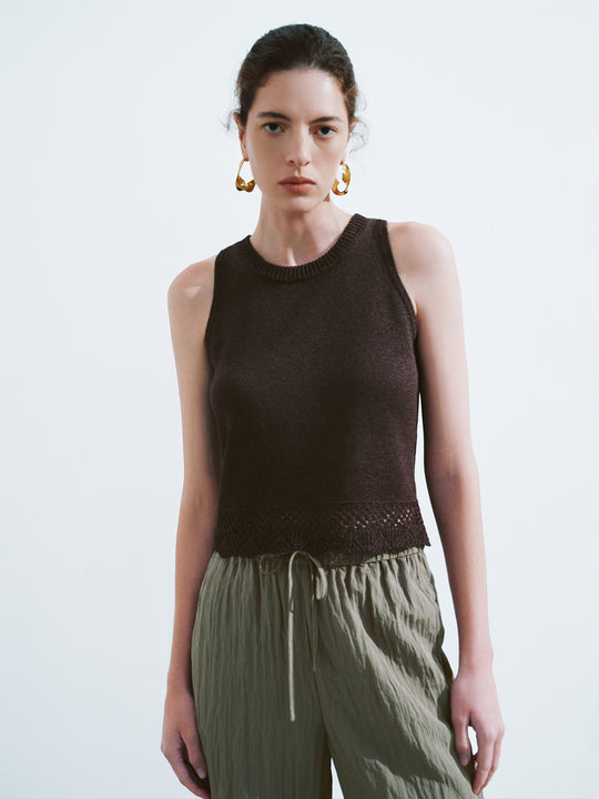 Canotta aderente in maglia con scollo a giro