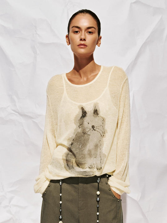 Bedruckte Langarm Strick-T-Shirts