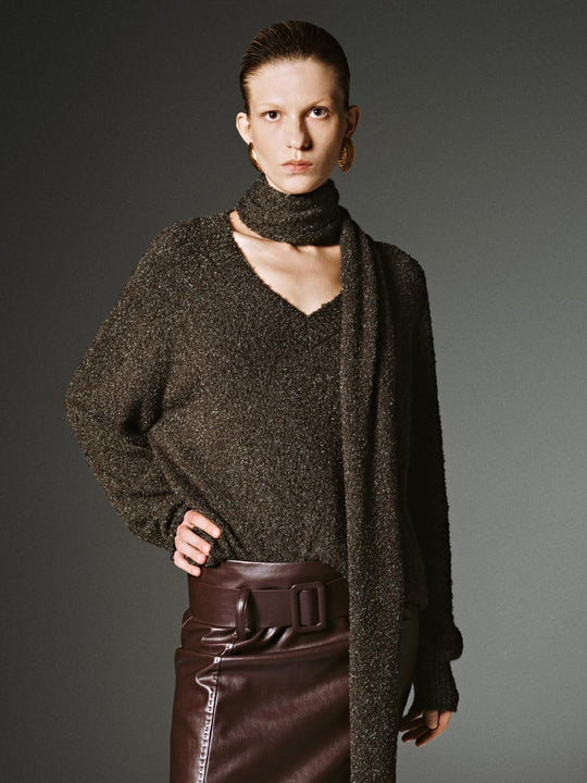 Scarf Neck Long Sleeve Knitted T-Shirts