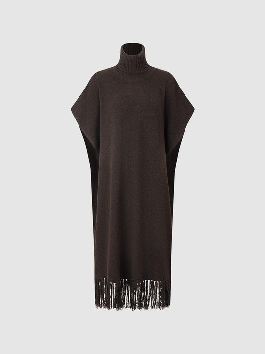 Robes mi-longues en maille à col montant avec pompons