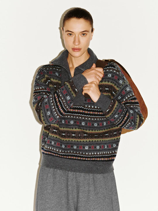 Striped Intarsia Long Sleeve Knitted T-Shirts