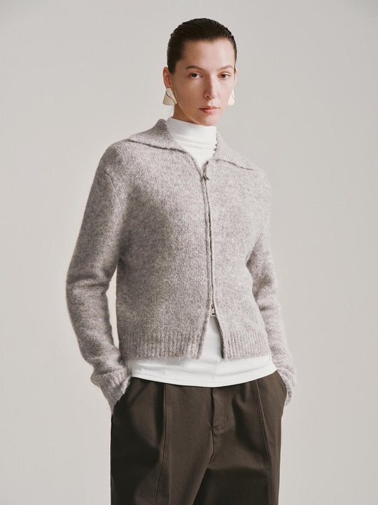 Collared Zip Up Knitted Cardigans