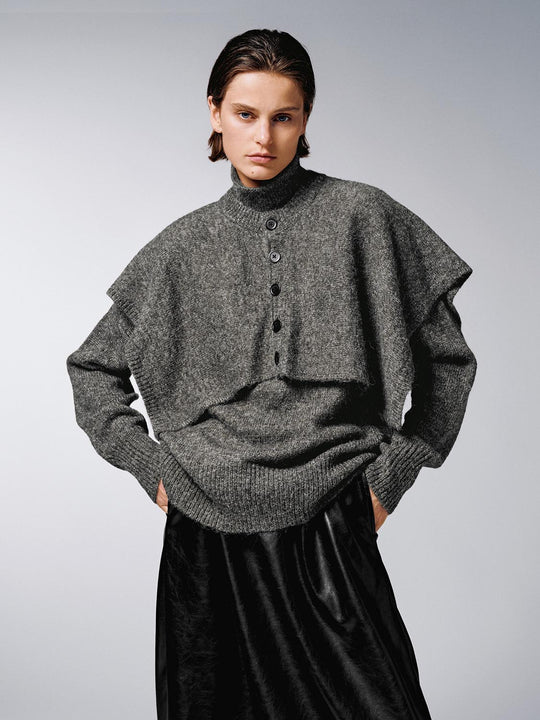 2 In 1 Caped Long Sleeve Knitted T-Shirts