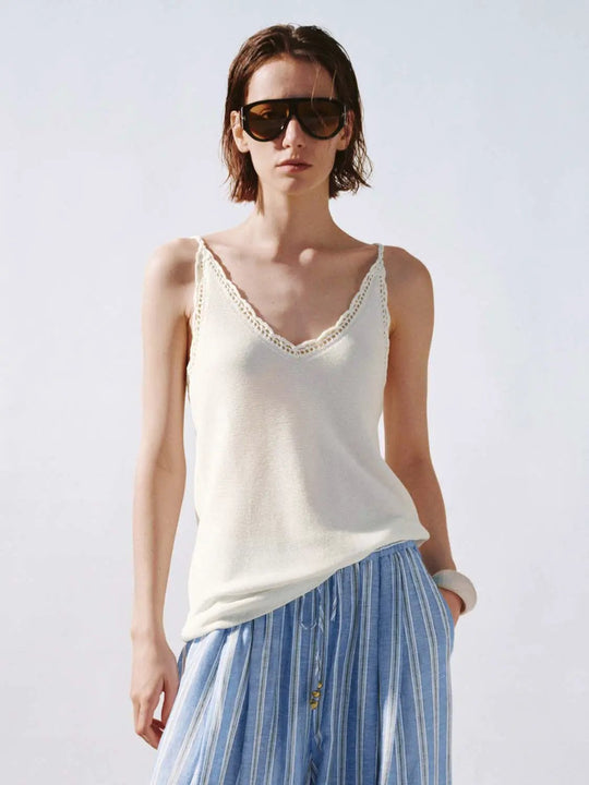 Lace Trim Strappy Knitted T-Shirts