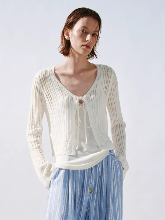 Premium Guipure Laced Tie Up Knitted Cardigans
