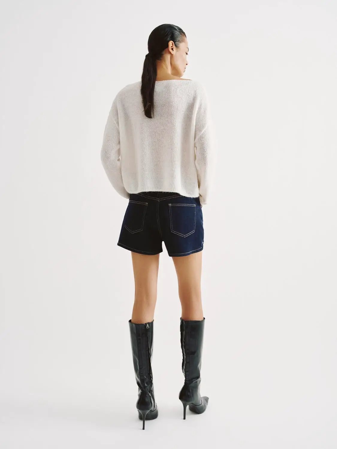 Knit Lightweight With Red Script Embroidery Sweater in white, back view