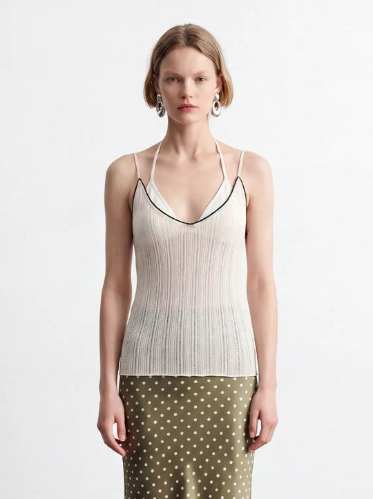 Acrylic Ribbed Knit V-Neck Sleeveless T-Shirts