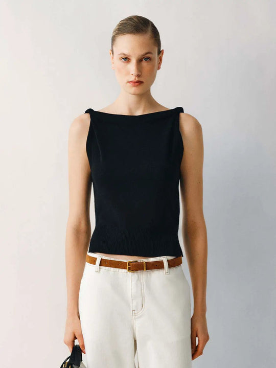 Ribbed Hem Sleeveless Knitted T-Shirt