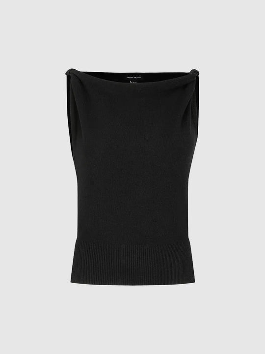Ribbed Hem Sleeveless Knitted T-Shirt