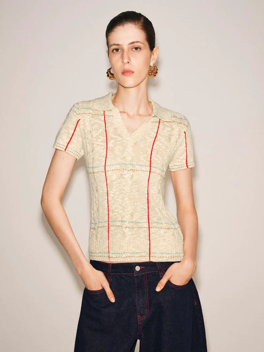 V-neck Short Sleeve Knit T-shirt