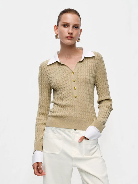 Cable Knit Wool Blend Shirt