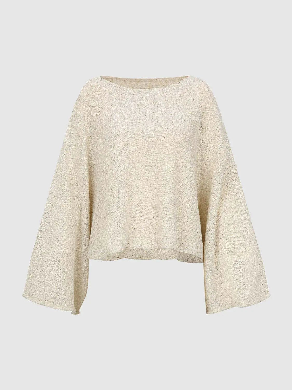 Oversized cropped knitted sweater in cream with textured weave, boat neck and drop-shoulder sleeves Urban Revivo Fashion