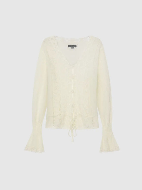 Textured Button Front V-neck Long Sleeve Tie Waist Cardigan