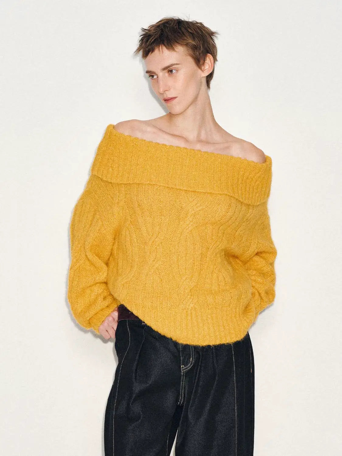 Knit T-Shirt by Urban Revivo Fashion in mustard-yellow chunky knit.