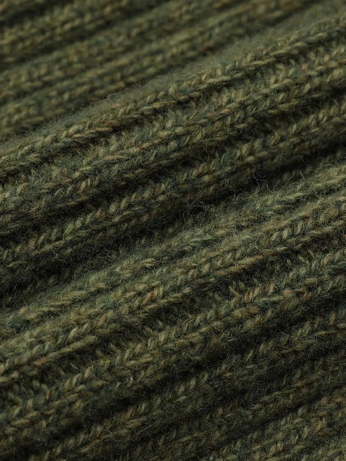 Ribbed asymmetric button long sleeve sweater in olive green knitted fabric with chunky rib texture