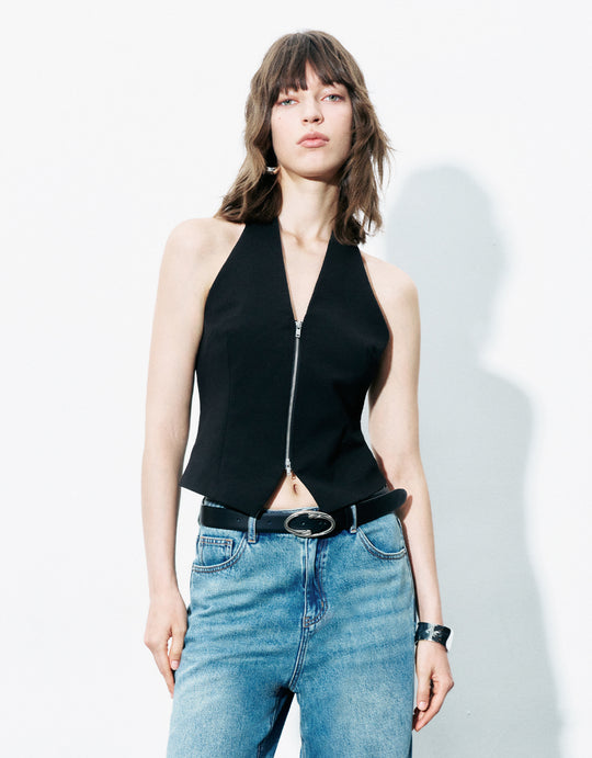 Neckholder-Weste mit Reißverschluss vorne