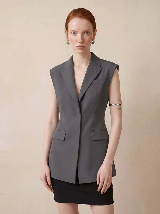 Sleeveless Lapel Collar Button Front Vest
