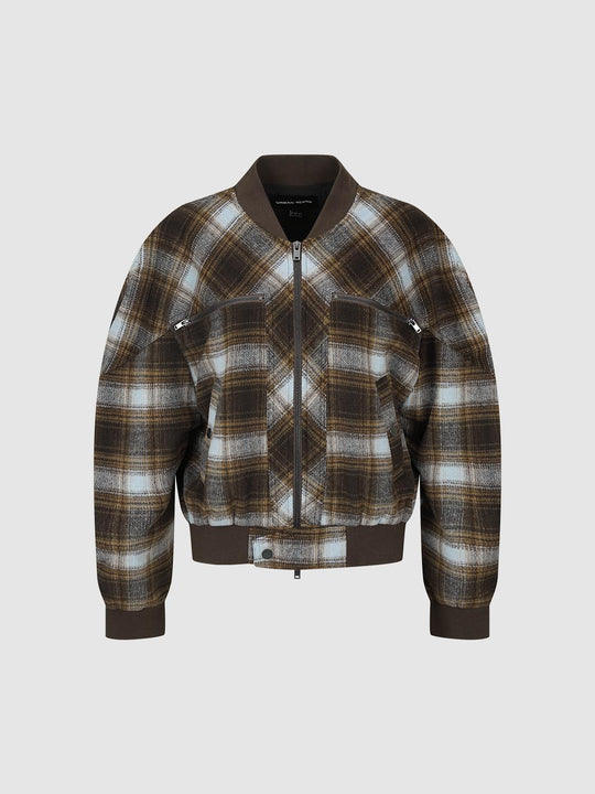 Zip Up Loose Check Wool Blend Jackets