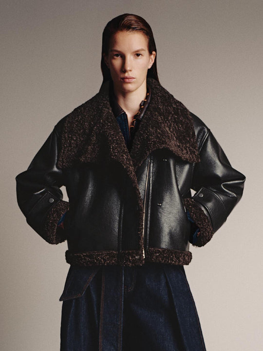 Large Collar Faux Leather Jackets