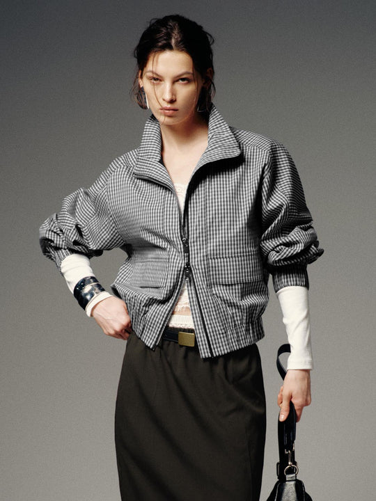 Contrast Check Bomber Jackets