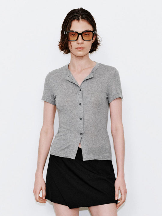 Button-Up Crew Neck T-Shirts