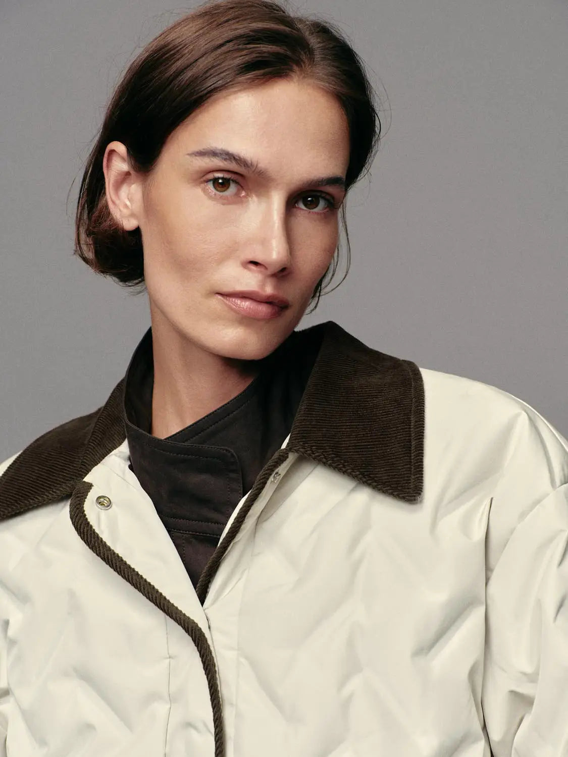 Down Jacket by Urban Revivo Fashion in cream with brown corduroy collar