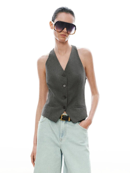 Gilet aderente con scollo a V in misto lana