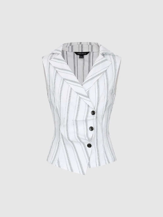 Pinstripe Double-Breasted Tailored With Peak Lapels And Seam Detailing Sleeveless Blazer
