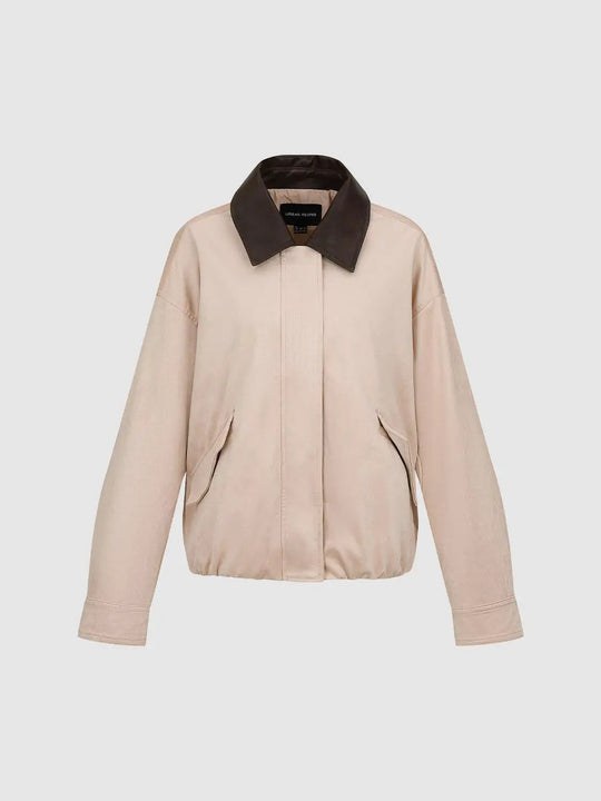 Contrast Collar Boxy Long Sleeve Side Pocket Jacket