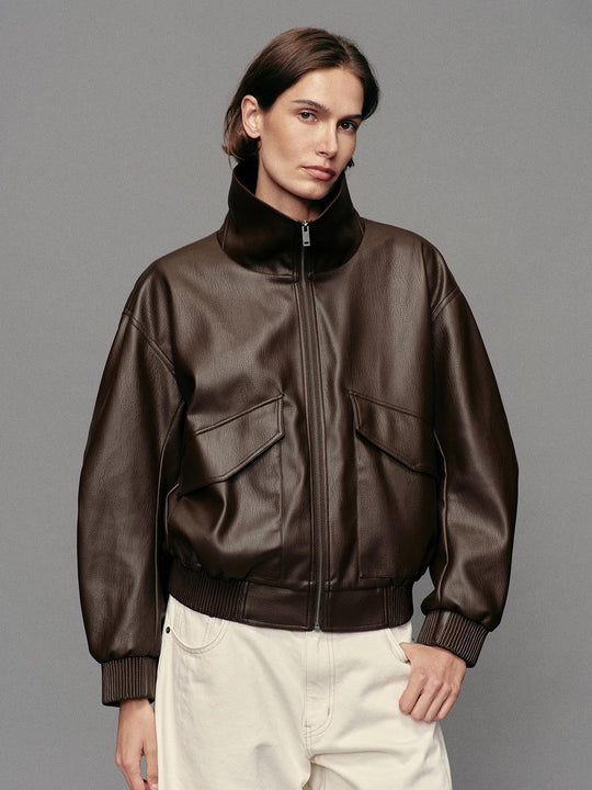 Zip Front Stand Collar Long Sleeve Bomber Jacket