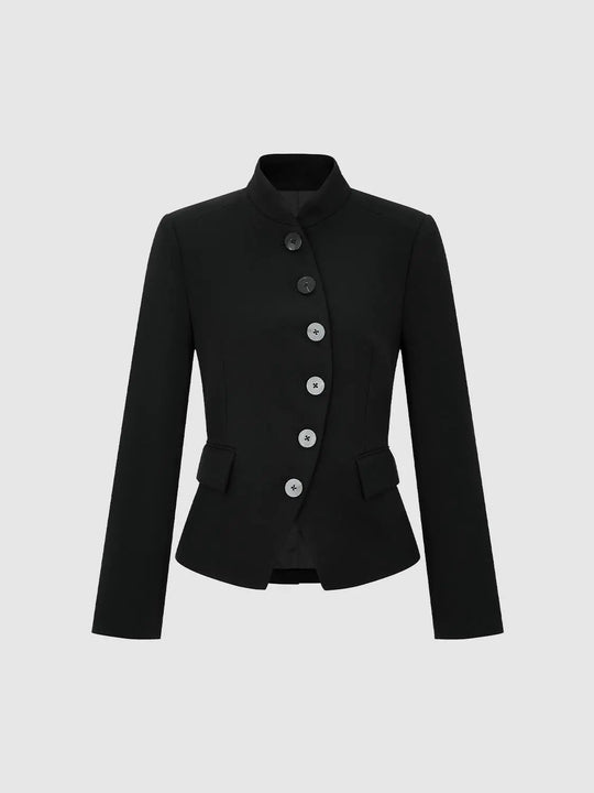 Asymmetric Button Detachable Collar Blazer