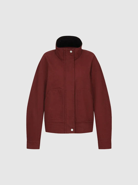 Stand Collar Patch Pocket Long Sleeve Cotton Jacket