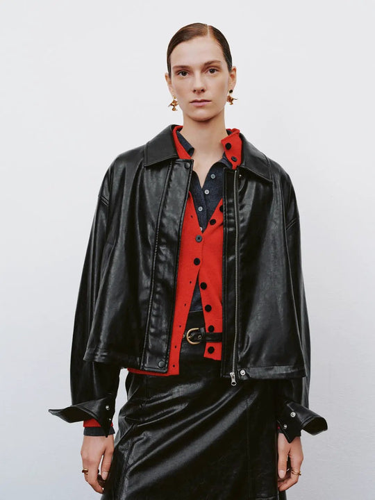 Long Sleeve Notched Collar Zipper Front Jacket