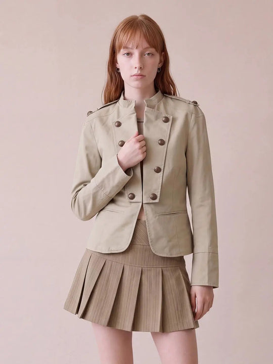 Double-breasted Stand Collar Long Sleeve Cotton Jacket
