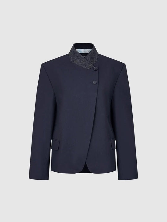 Tailored Asymmetric Long Sleeve Contrast Collar Jacket