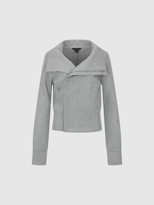 Asymmetric Zip Long Sleeve Cotton Blend Jacket