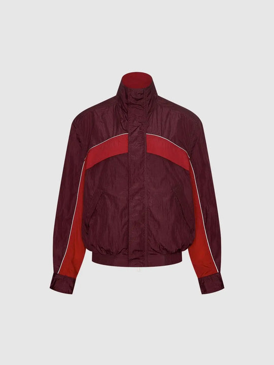 Contrast Panel Piping Stand Collar Long Sleeve Jacket