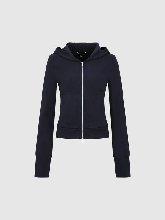 Fitted Long Sleeve Cotton Full Zip Hoodie With Front Pockets
