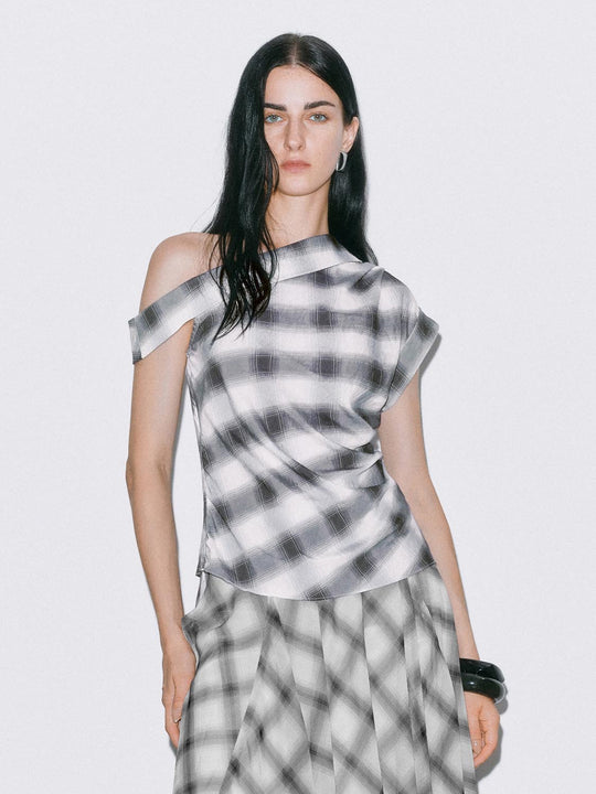 Checkered One Shoulder Overhead Shirts