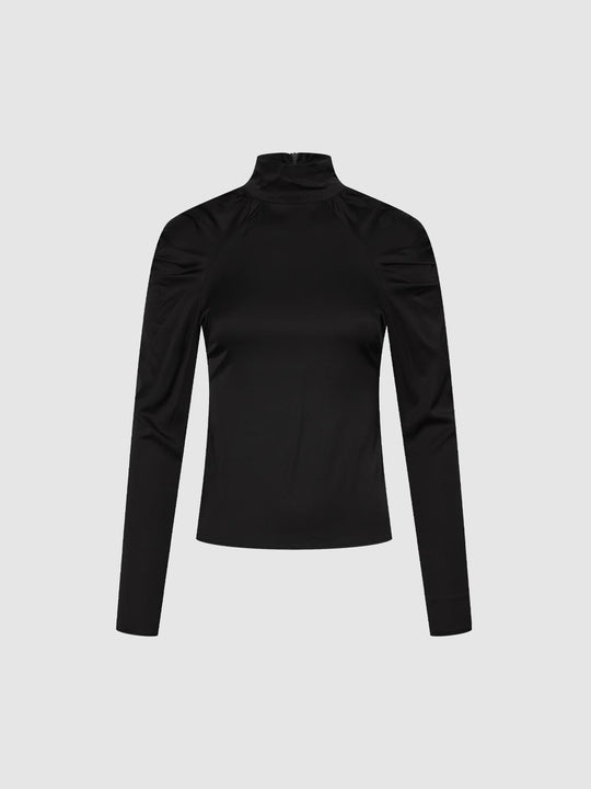 Camisa ajustada con hombreras y cuello redondo