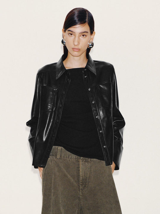 Nipped Waist Faux Leather Shirts