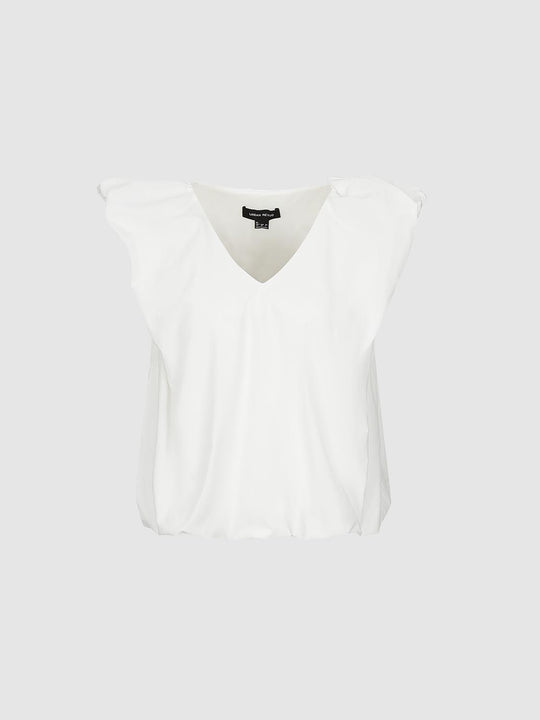 V-Neck Ruffle Hem Cropped Overhead Shirt