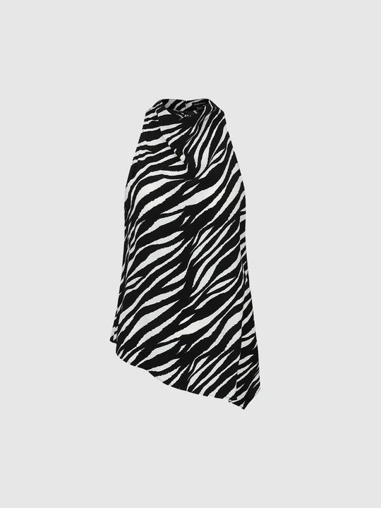 Zebra Print Sleeveless Asymmetric Overhead Shirts